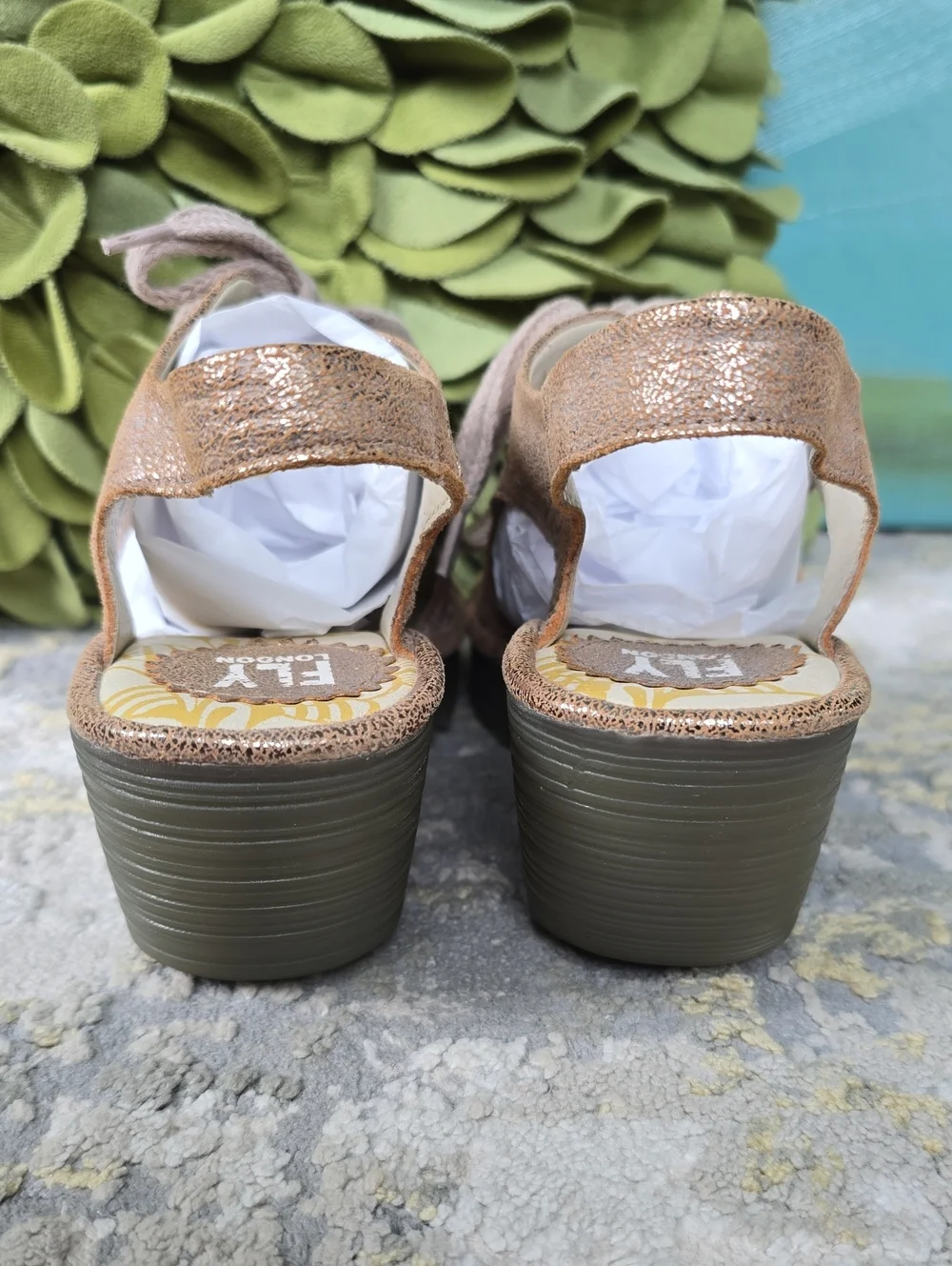 Fly London Women’s YLFA  Metallic Gold Lace-Up Slingback Sandals Size 38